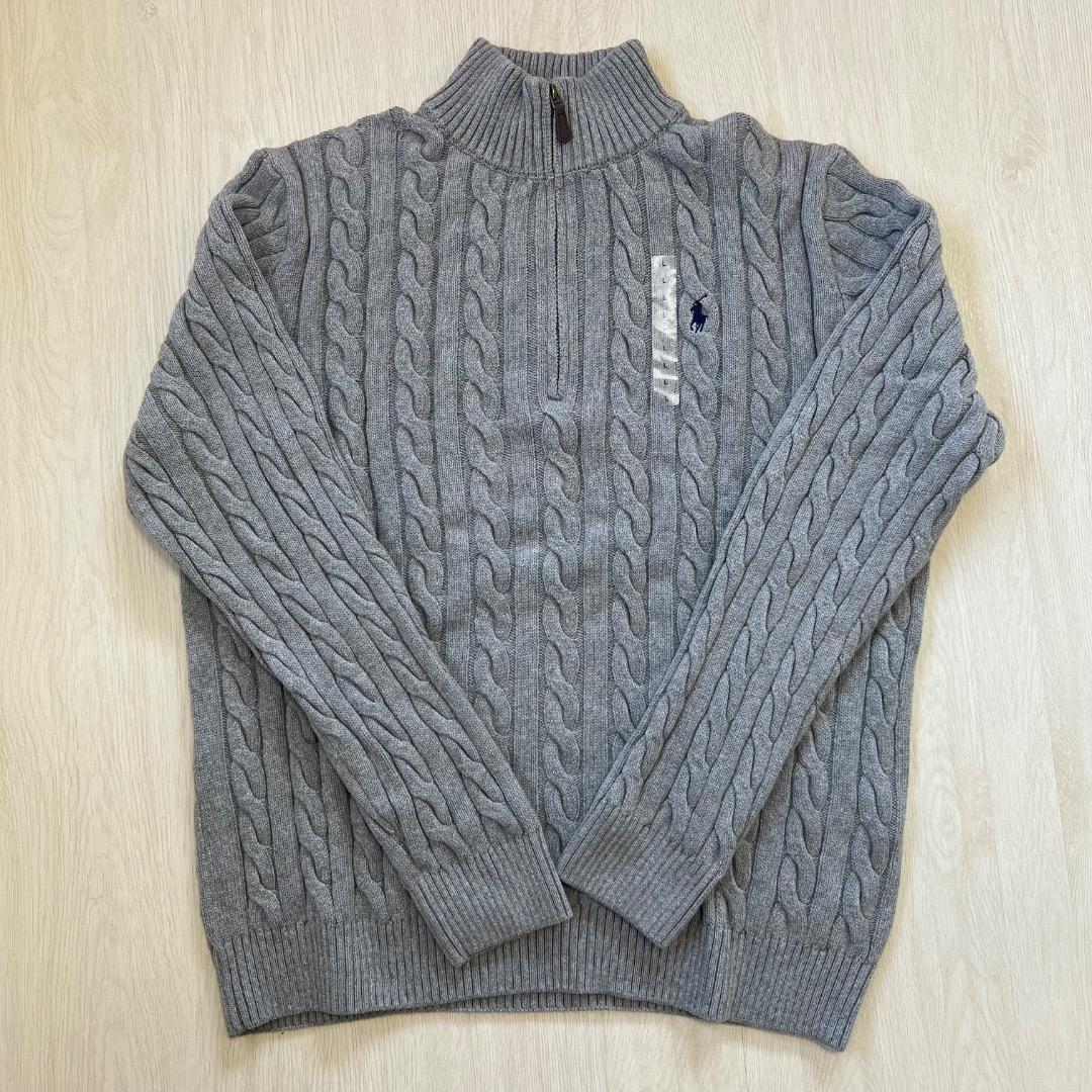 新品 正規品 ラルフローレン ケーブルニット セーター グレー L QRタグ付き