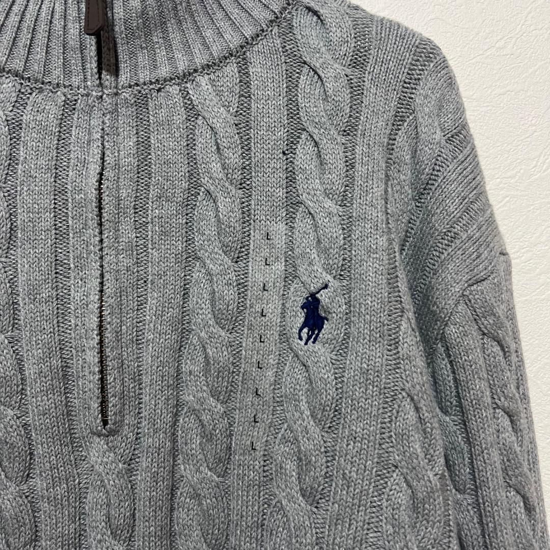 新品 正規品 ラルフローレン ケーブルニット セーター グレー L QRタグ付き