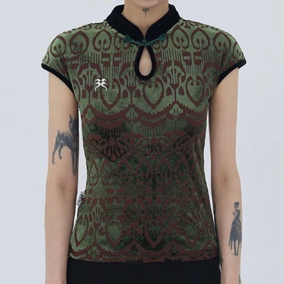 【モード】Fuzzykon アジアンNEOトライブ総メッシュチャイナシャツ M