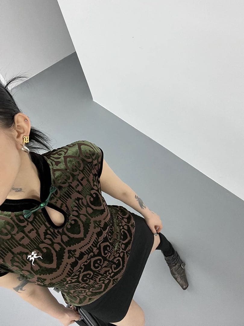 【モード】Fuzzykon アジアンNEOトライブ総メッシュチャイナシャツ M