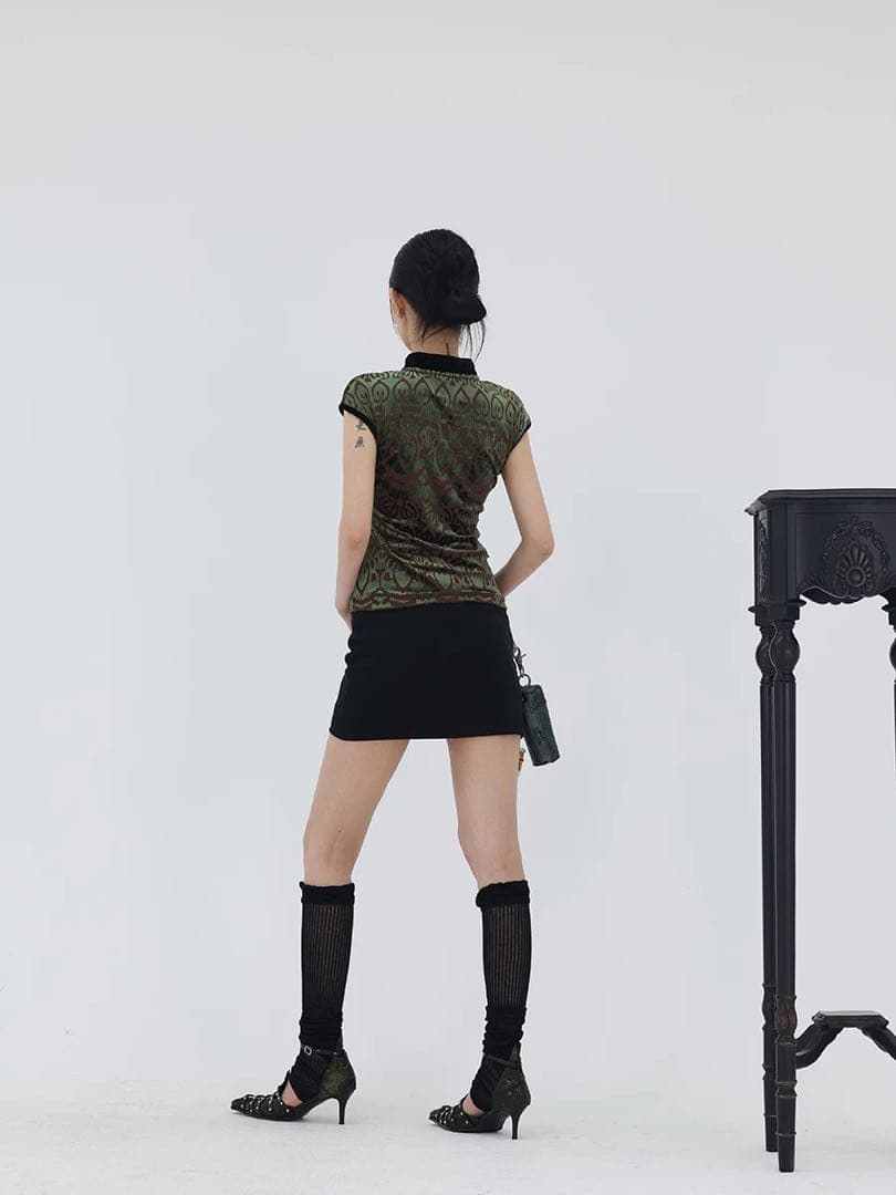 【モード】Fuzzykon アジアンNEOトライブ総メッシュチャイナシャツ M