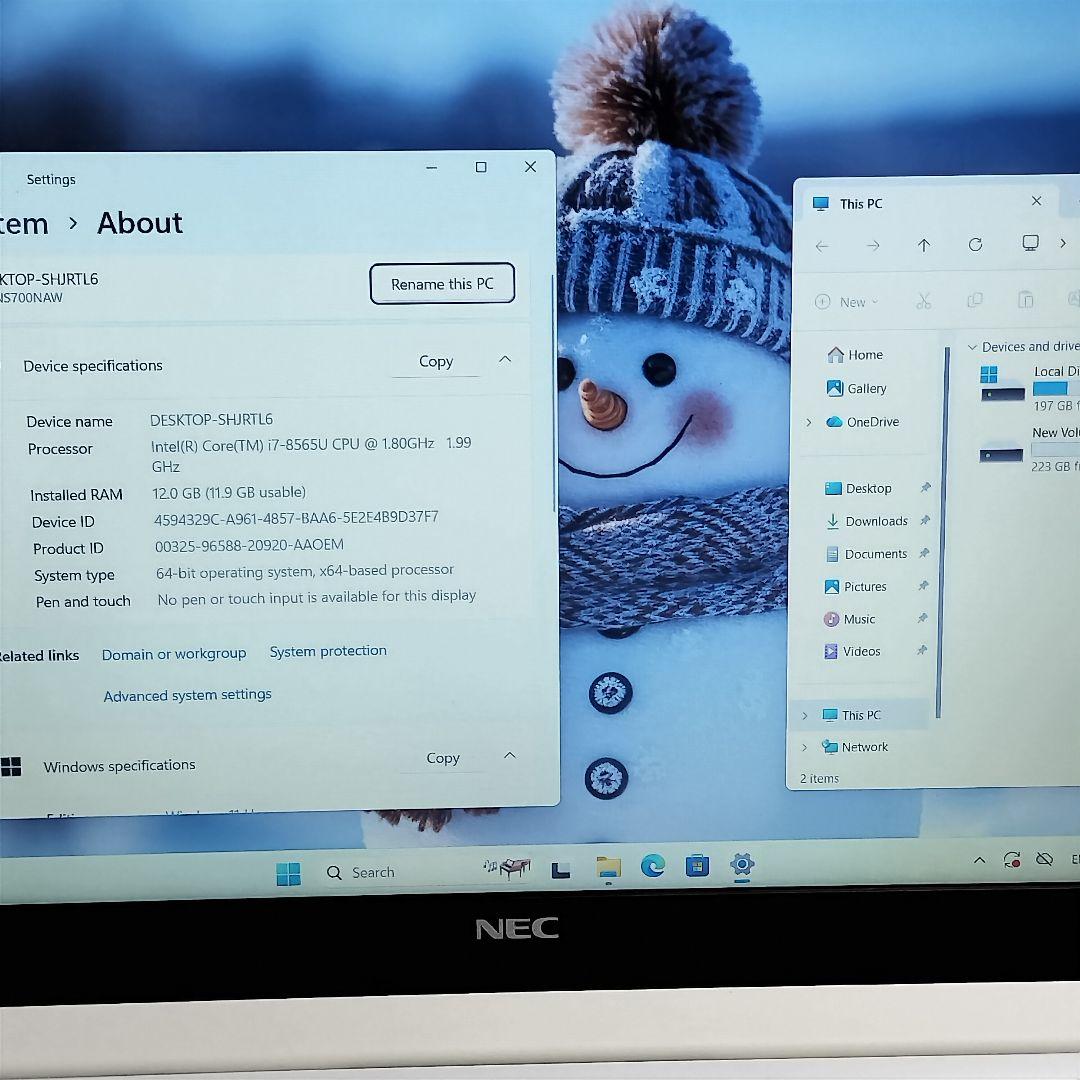 NEC ホワイト ノートPC フルHD タッチパネル, CORE i7/8th