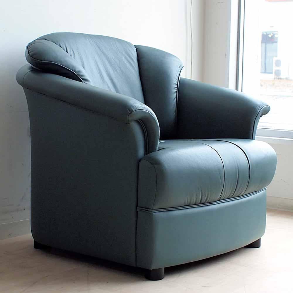 90's カリモク 本革 1人掛けソファ B 応接 ZR24324