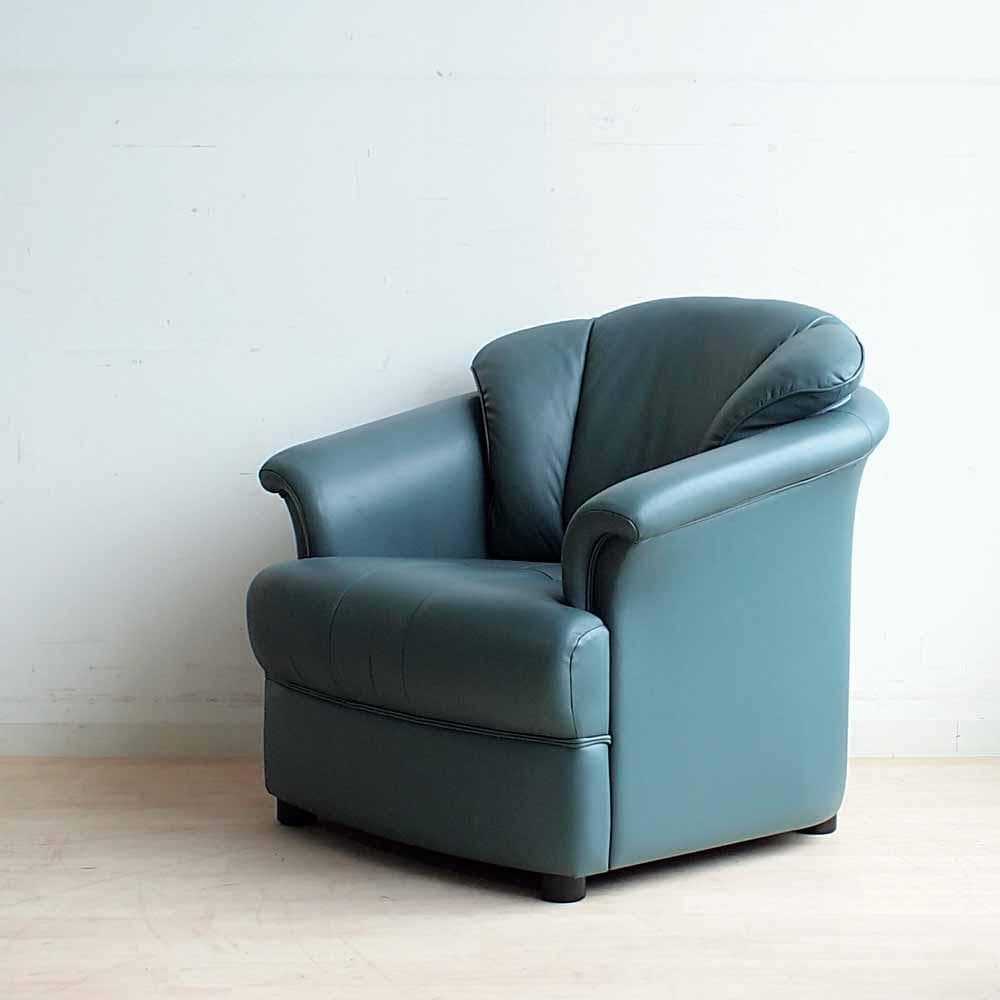 90's カリモク 本革 1人掛けソファ B 応接 ZR24324