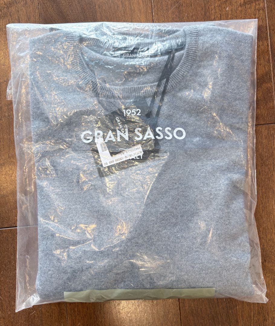 新品 グランサッソ カシミヤ100% ニット クルーネック グレー 52 50