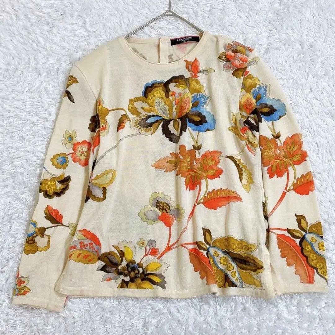 レオナール シルク混 ロングスリーブカットソー マルチカラー 花柄 L