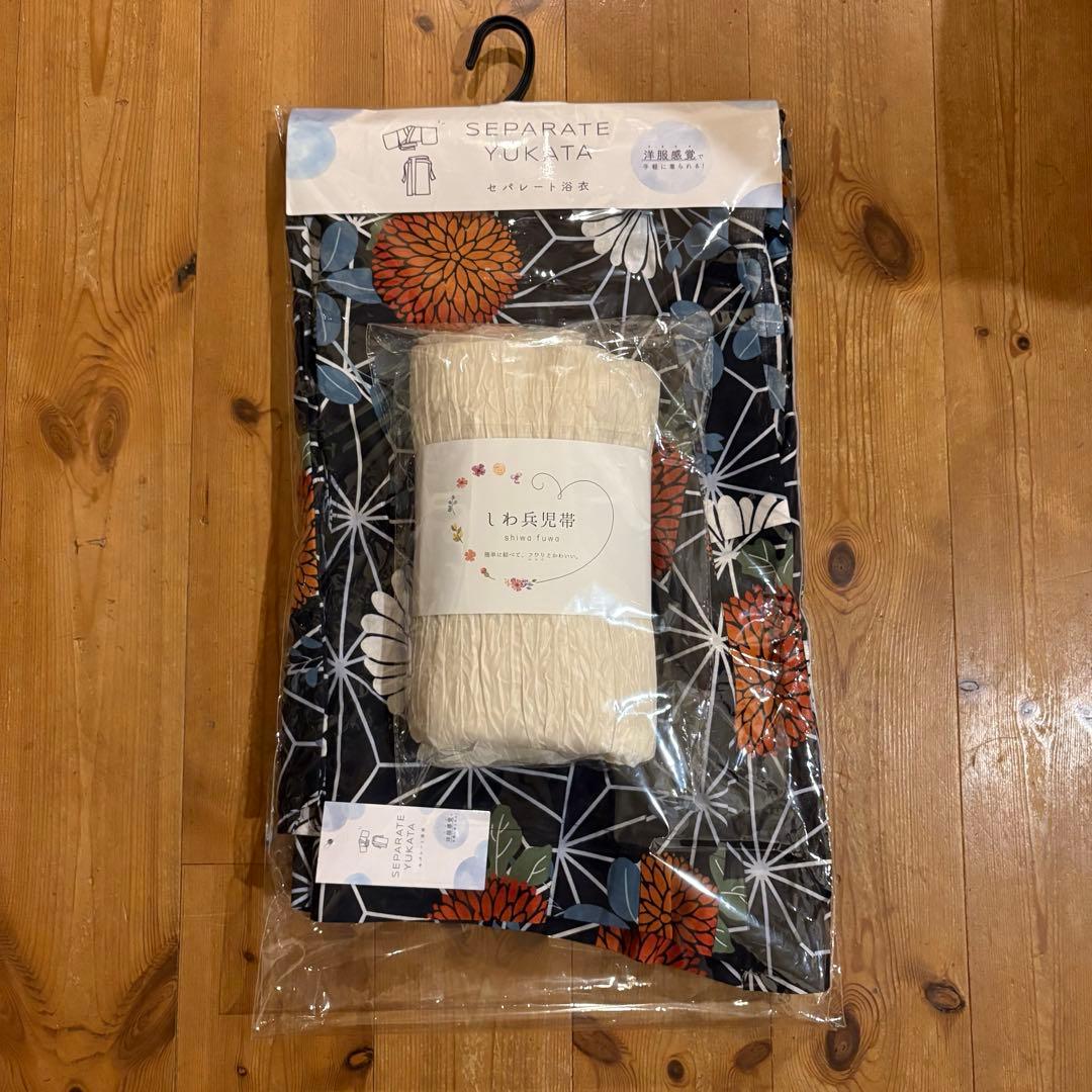 asaka着付けのいらない簡単セパレート綿浴衣＋しわ兵児帯 2点セット