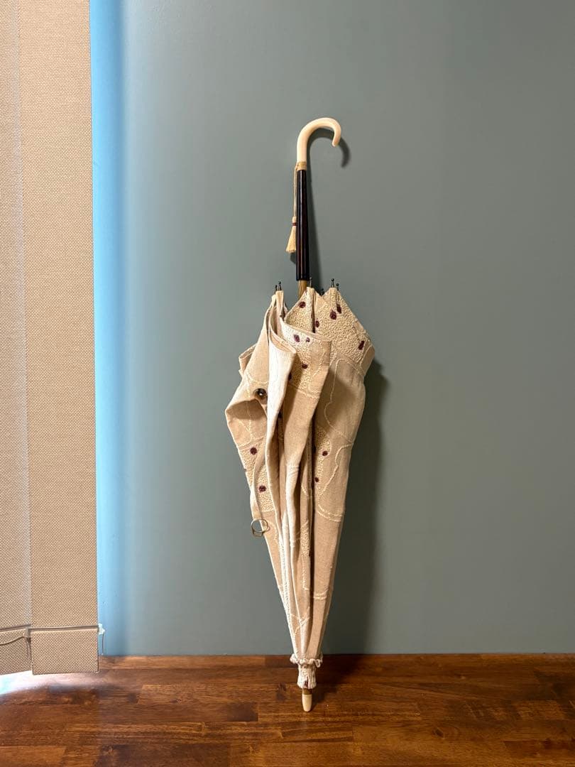 イイダ傘店　日傘　ぶどうパン柄　刺繍　シミ・カケあり