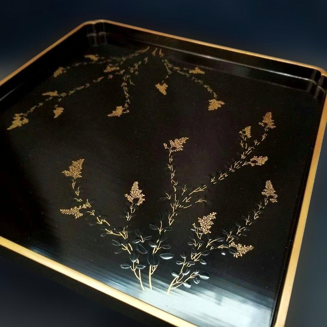 能登輪島塗　時代漆塗 膳 黒地 萩金蒔絵金　漆器　お膳　2客