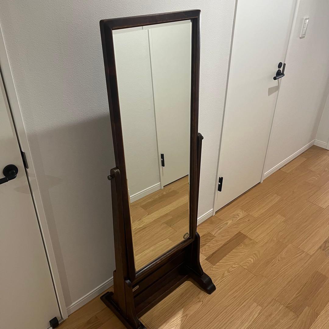 北海道民芸家具 スタンドミラー 姿見 全身鏡 鏡台 木製 アンティーク調