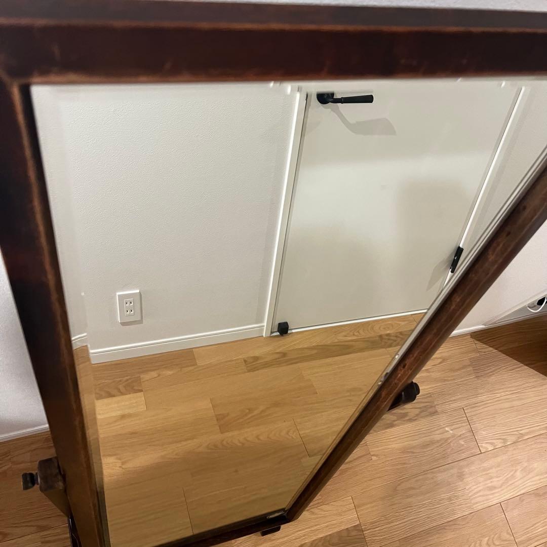 北海道民芸家具 スタンドミラー 姿見 全身鏡 鏡台 木製 アンティーク調