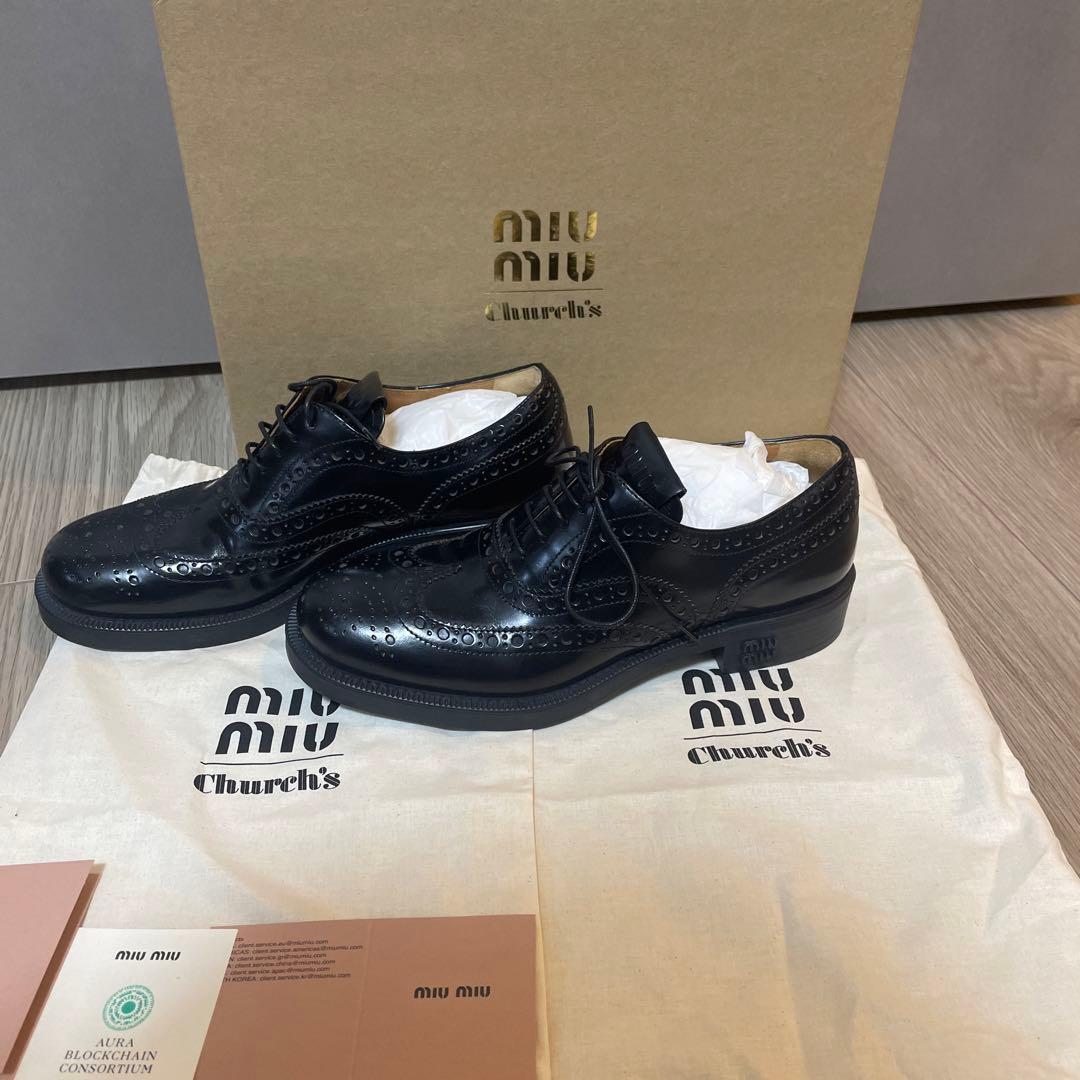 【極美品】ミュウミュウ　チャーチ　オックスフォードブロークシューズ　ブラック