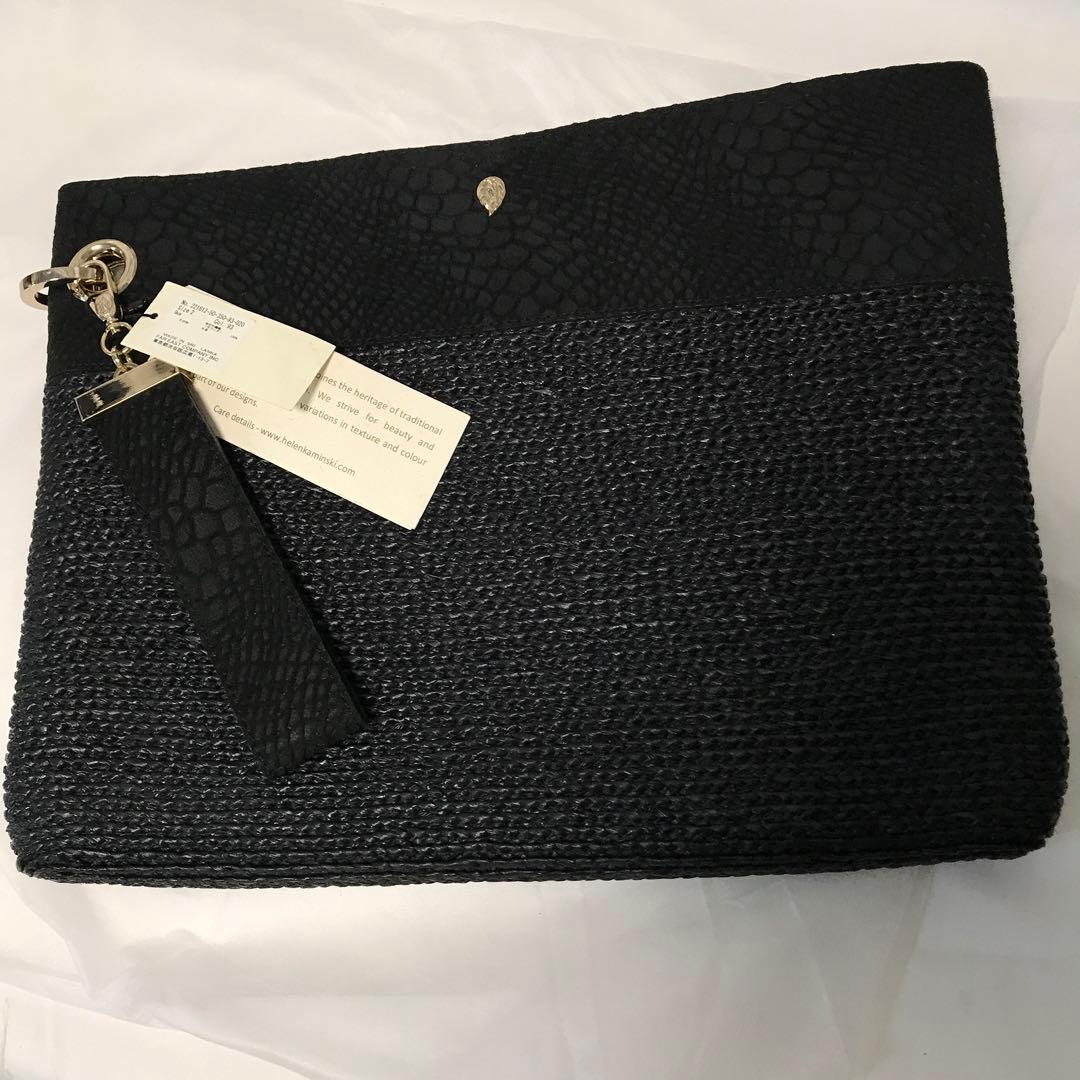 ヘレンカミンスキー パイソン型押し本革+ラヒィア　クラッチ　女優スタイル