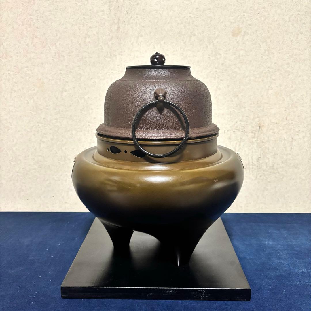 風炉/茶釜/電熱器/唐銅朝鮮風炉釜/野々田製電熱器/敷板/茶道具/お点前道具