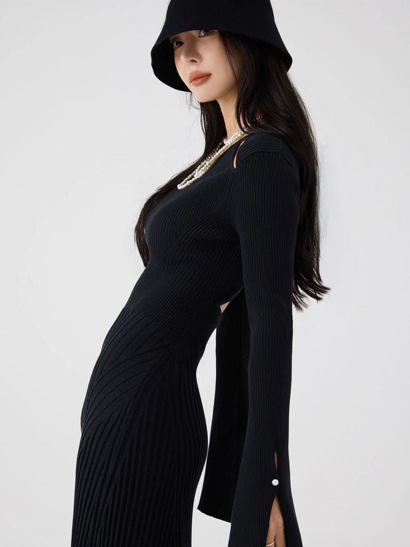 リブニットフレアワンピース