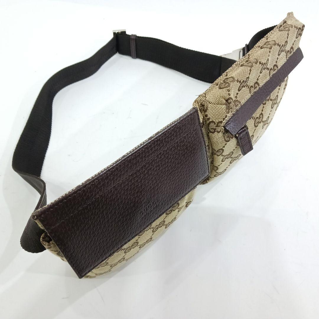 【美品】グッチ ボディバッグ ウエストポーチ レザー×キャンバス GG ブラウン