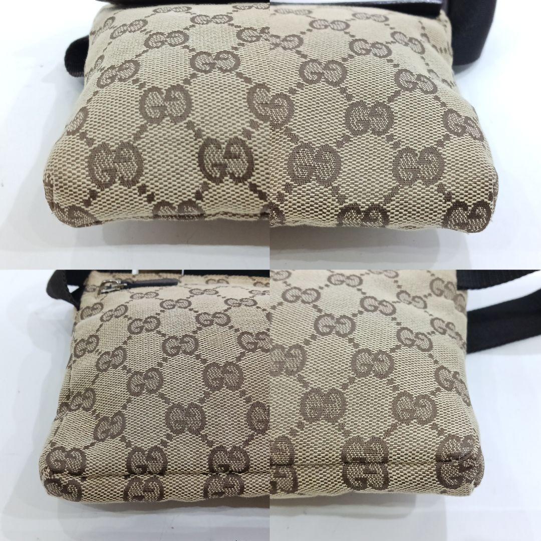 【美品】グッチ ボディバッグ ウエストポーチ レザー×キャンバス GG ブラウン