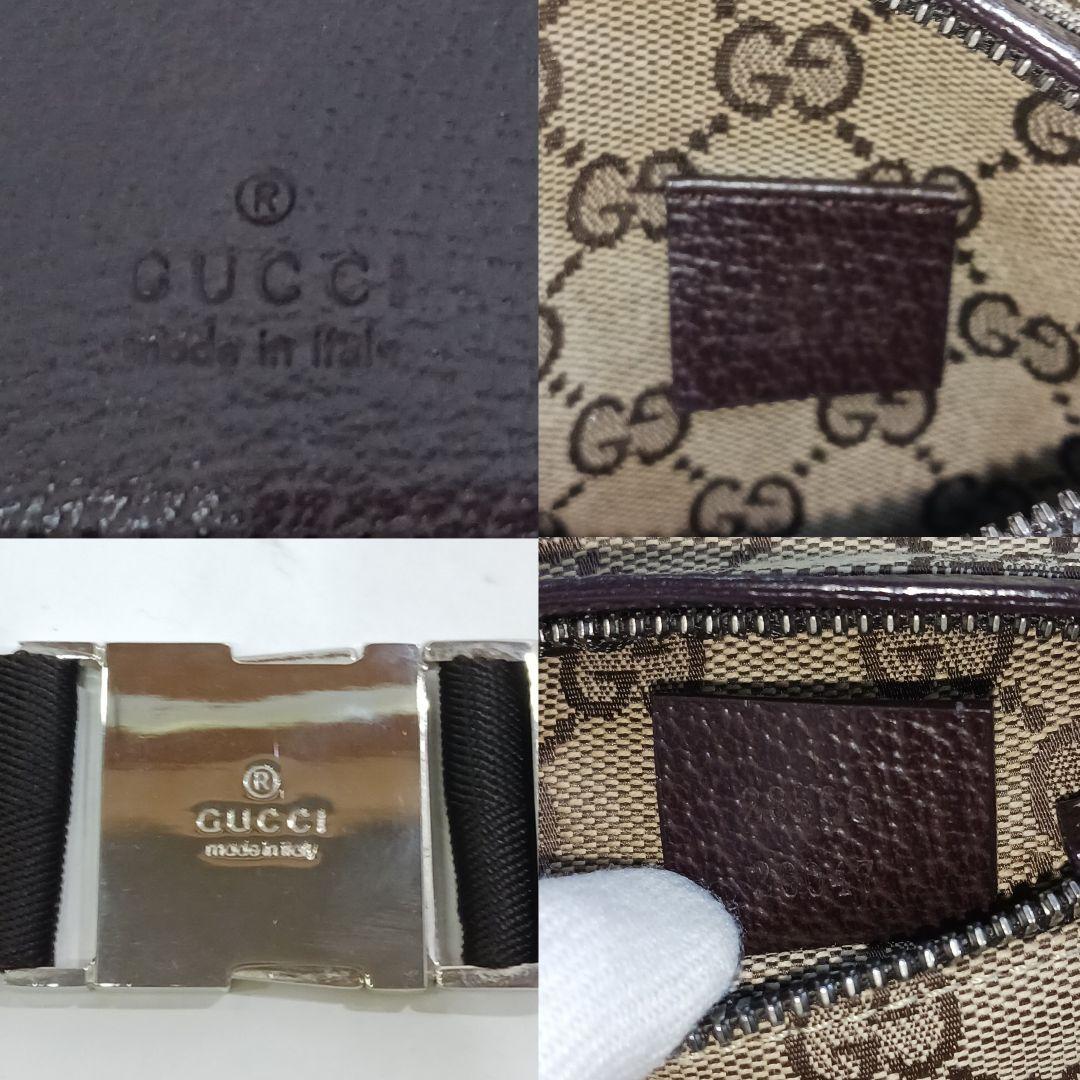 【美品】グッチ ボディバッグ ウエストポーチ レザー×キャンバス GG ブラウン