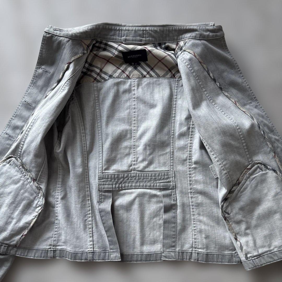 rinrinバーバリーロンドン　デニムジャケット4L 灰　ストレッチ　銀B