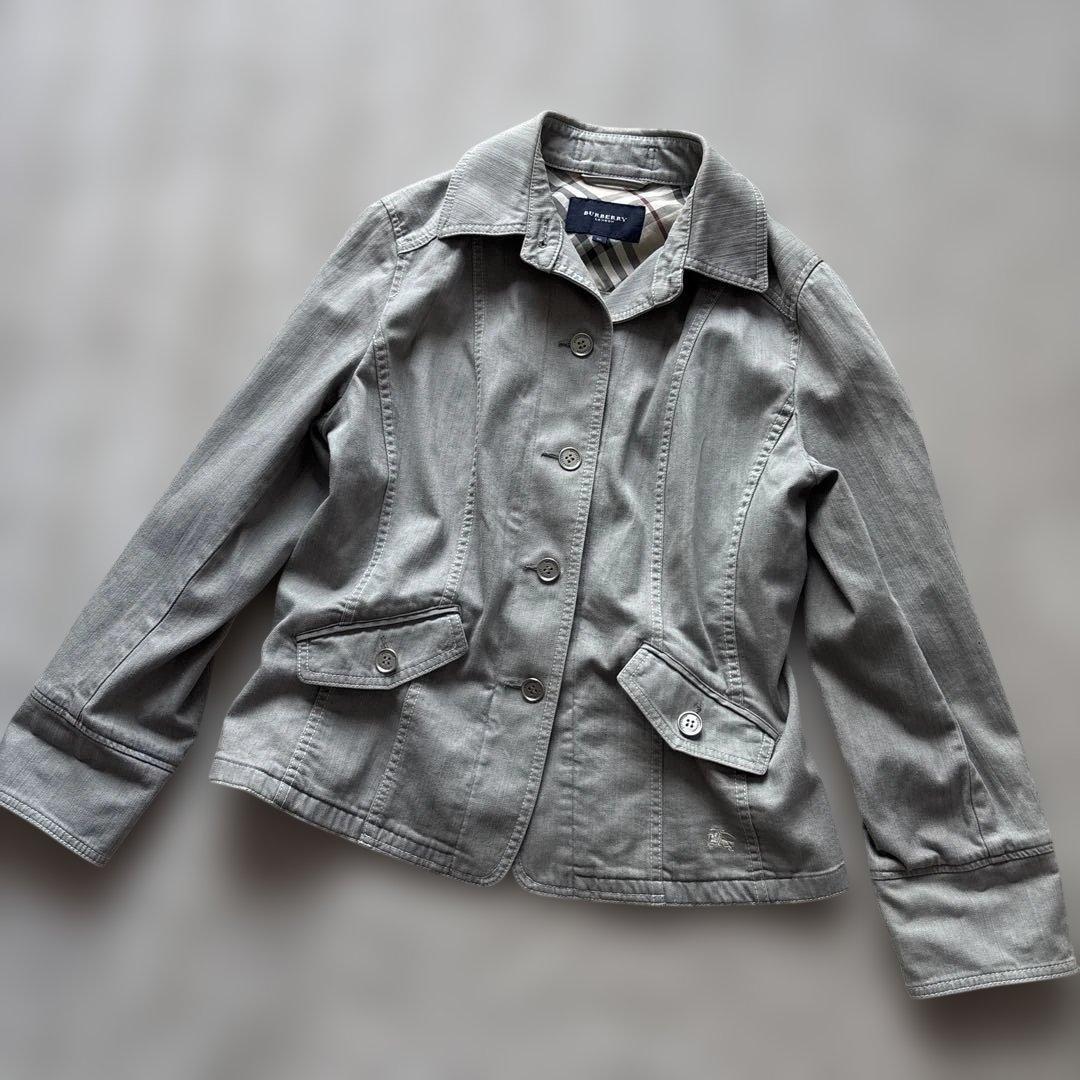 rinrinバーバリーロンドン　デニムジャケット4L 灰　ストレッチ　銀B