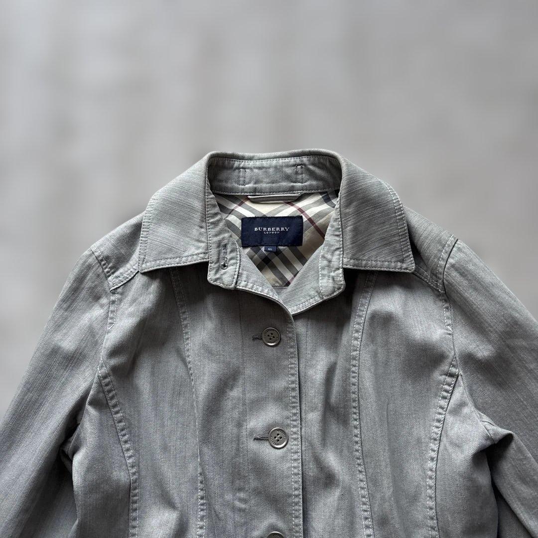 rinrinバーバリーロンドン　デニムジャケット4L 灰　ストレッチ　銀B