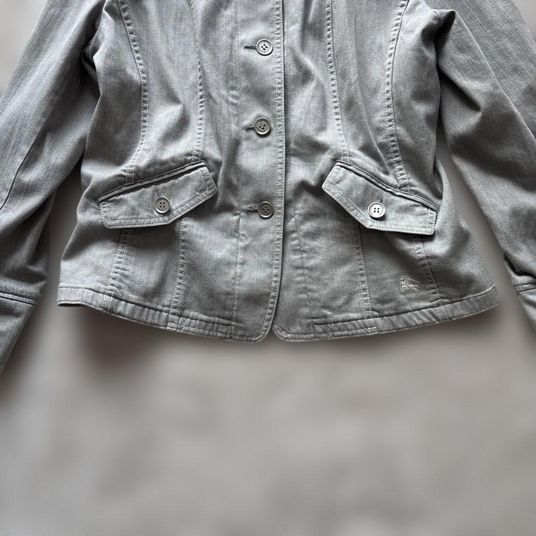 rinrinバーバリーロンドン　デニムジャケット4L 灰　ストレッチ　銀B
