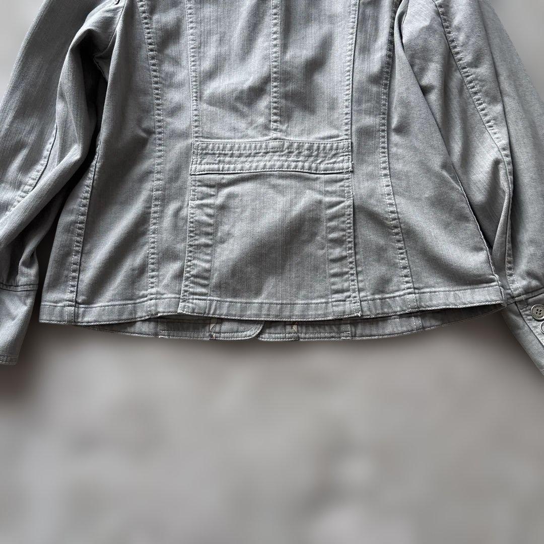 rinrinバーバリーロンドン　デニムジャケット4L 灰　ストレッチ　銀B