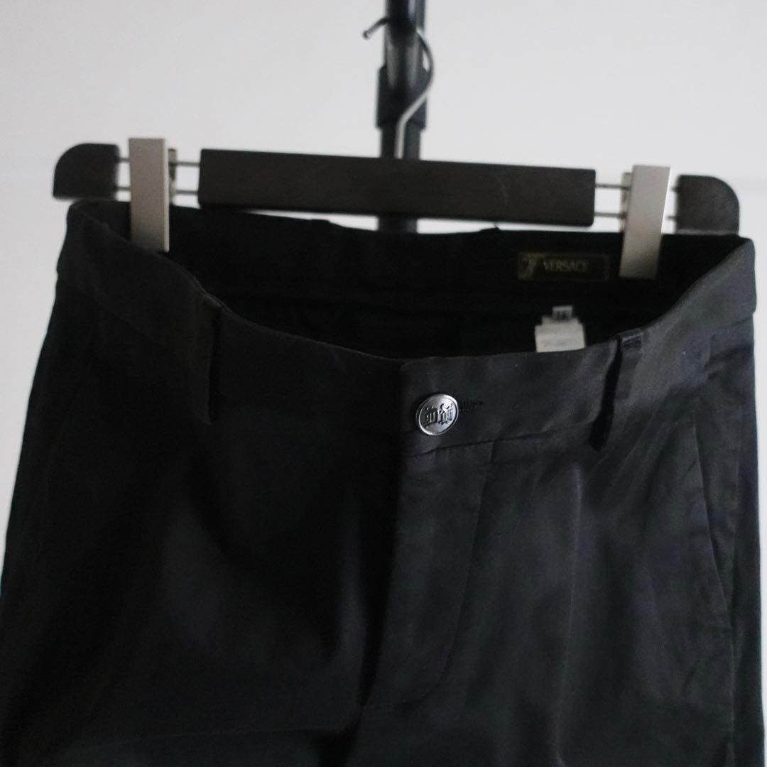 1990s VERSACE ライトモールスキン　ワイドトラウザーズ　ブラック