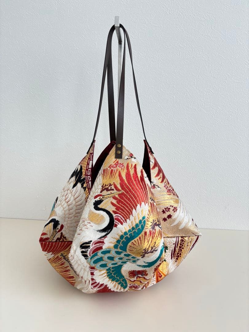 帯リメイクバッグ　あずま袋、風呂敷袋、エコバッグ、ショッピングバッグ、八角バッグ
