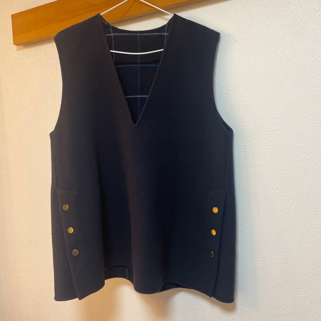 UNITED ARROWS ウール90%リバーシブルベストネイビー Vネック