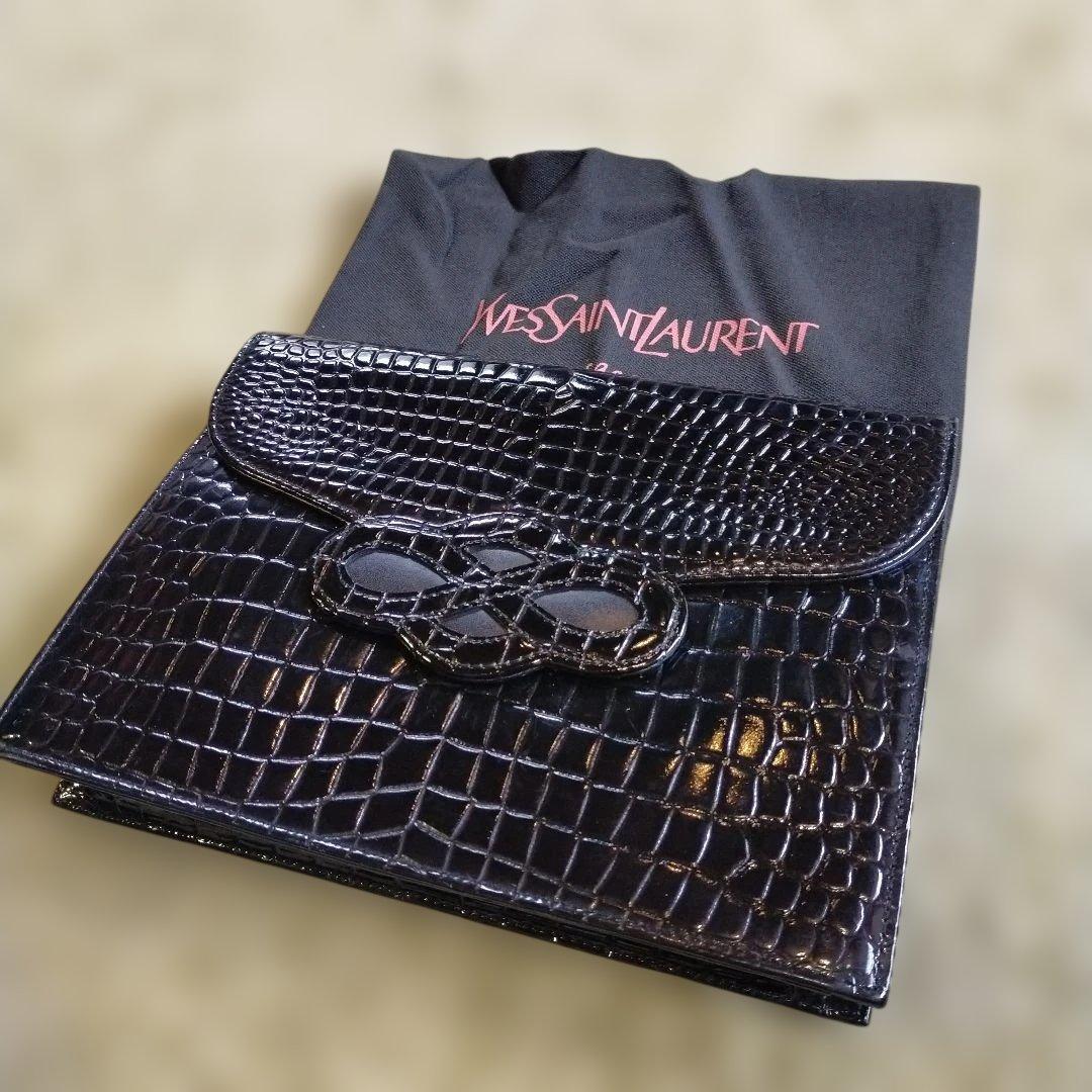 美品Yves Saint Laurent クロコ型押し クラッチバッグ オールド