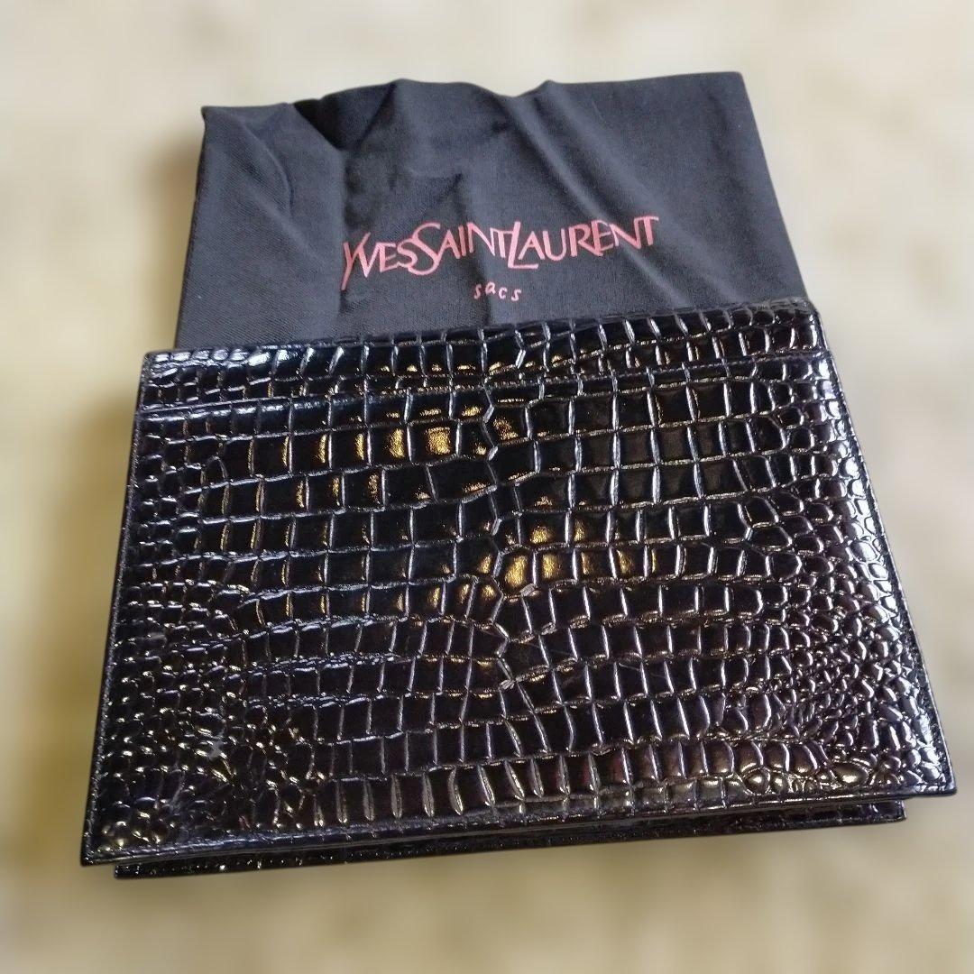 美品Yves Saint Laurent クロコ型押し クラッチバッグ オールド