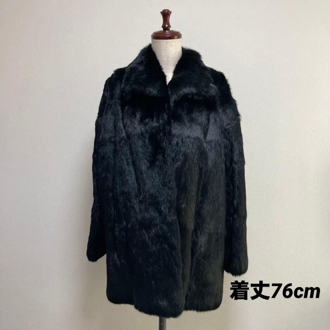 肉厚◎美品✨ブラックミンク 本毛皮 ミンクファーコート 貂 着丈76cm 黒