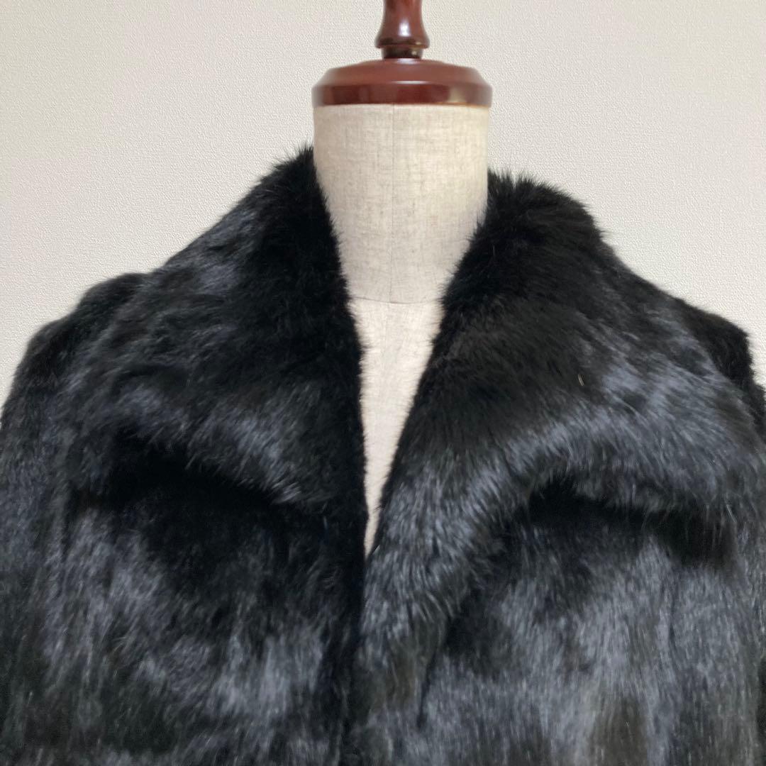 肉厚◎美品✨ブラックミンク 本毛皮 ミンクファーコート 貂 着丈76cm 黒