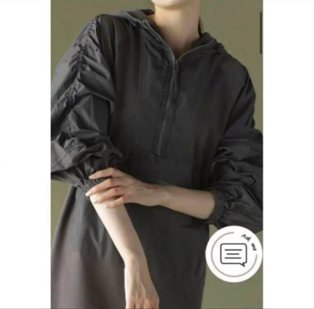 LASUD 異素材ギャザースリーブマーメイドワンピース　フード付き