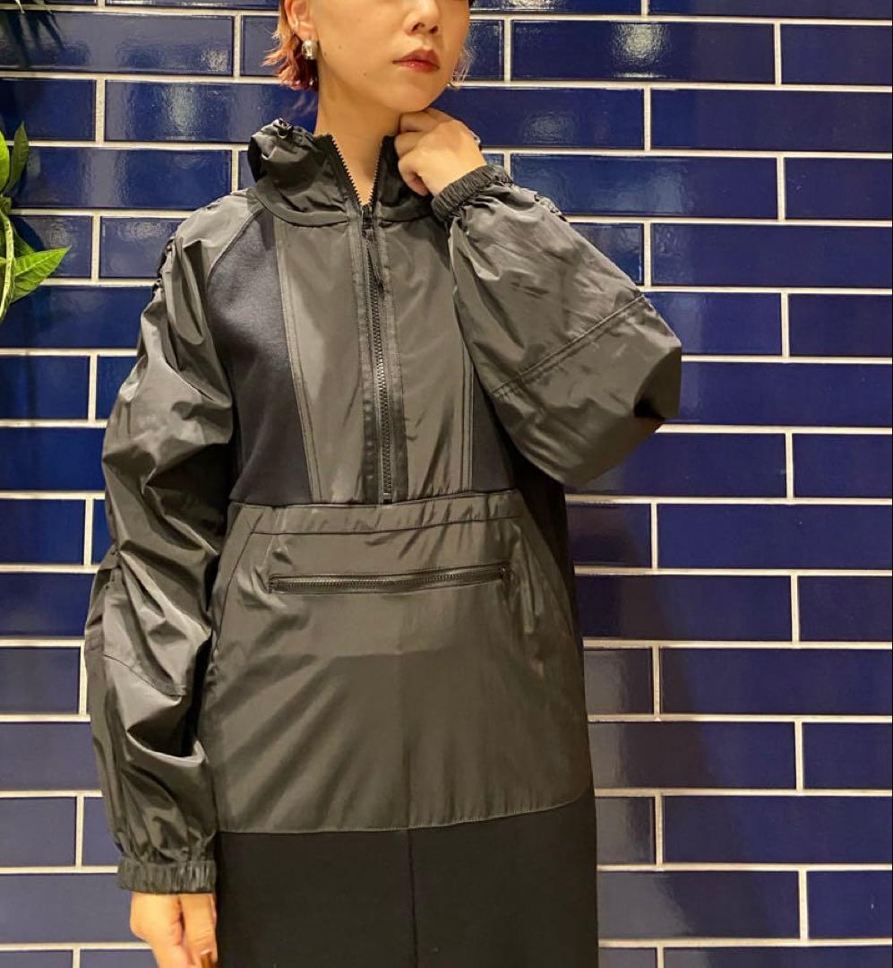 LASUD 異素材ギャザースリーブマーメイドワンピース　フード付き