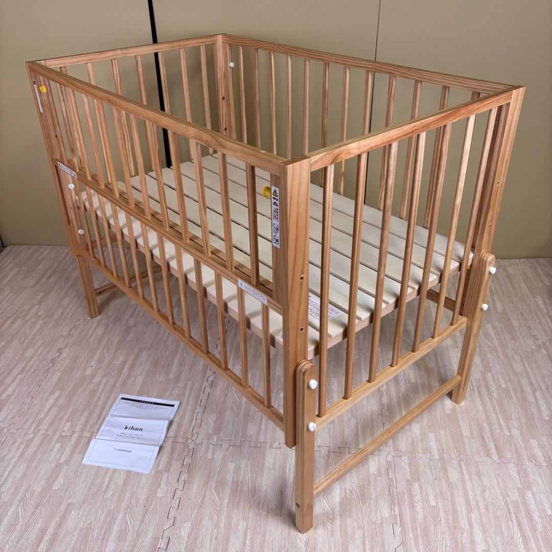 除菌清掃済　☆美品☆　大和屋　キホン　ベビーベッド　ナチュラル　すのこ床板