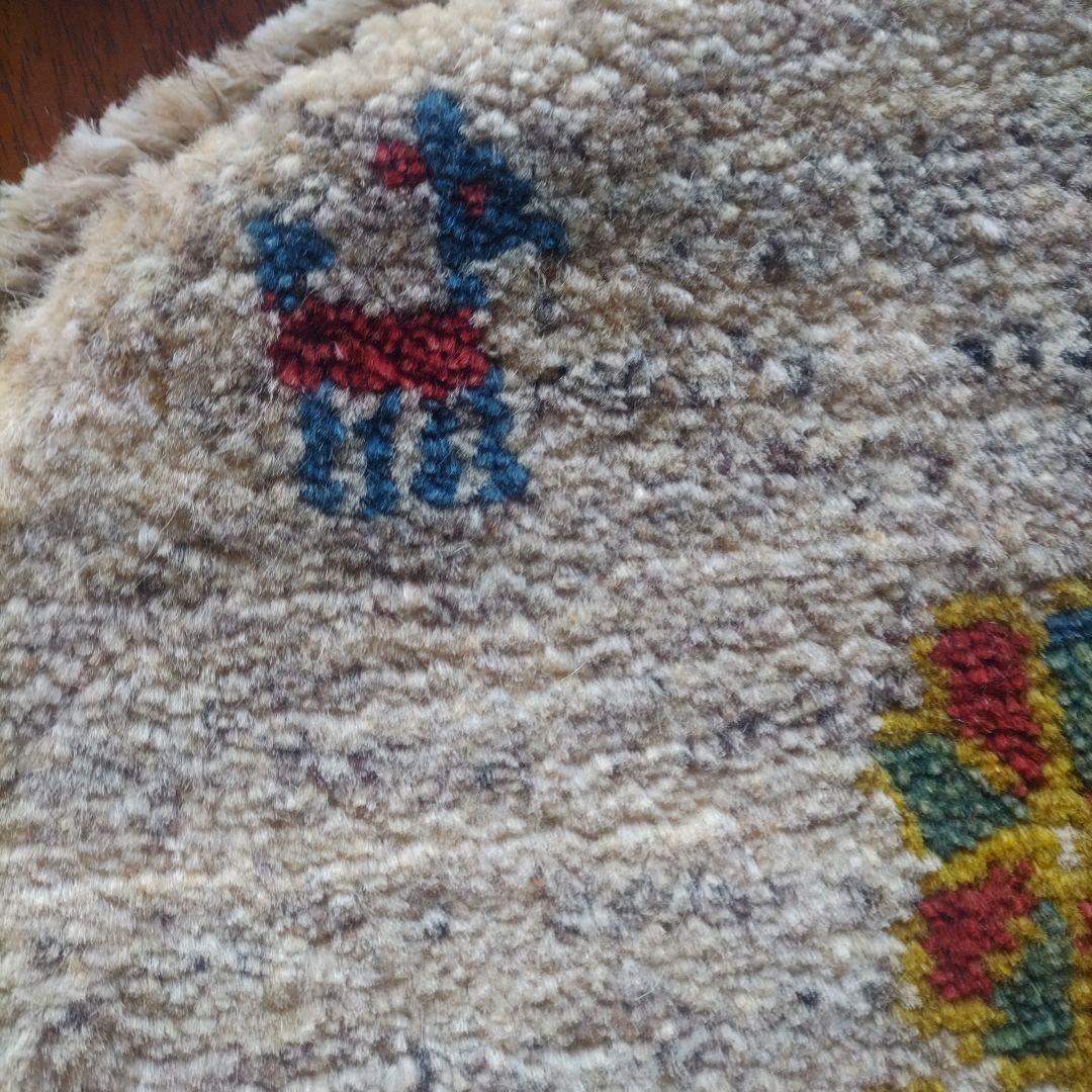 イラン シラーズ 手織り ギャッベ 花 ウール 円 草木染 チェアマット 丸