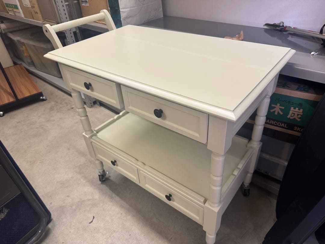 ホワイト木製キッチンワゴン キャスター付き