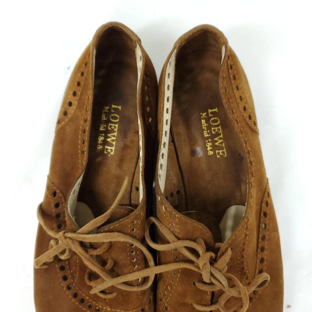 ロエベ　ローファー　メダリオン　パンチング　レースアップ　ブラウン　37
