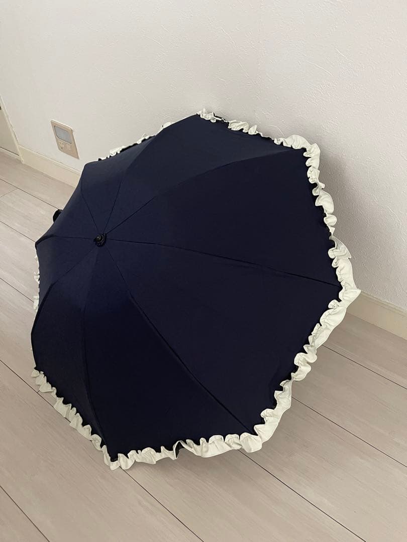 美品　未使用品　芦屋ロサブラン ネイビー 折りたたみ日傘 フリル付き