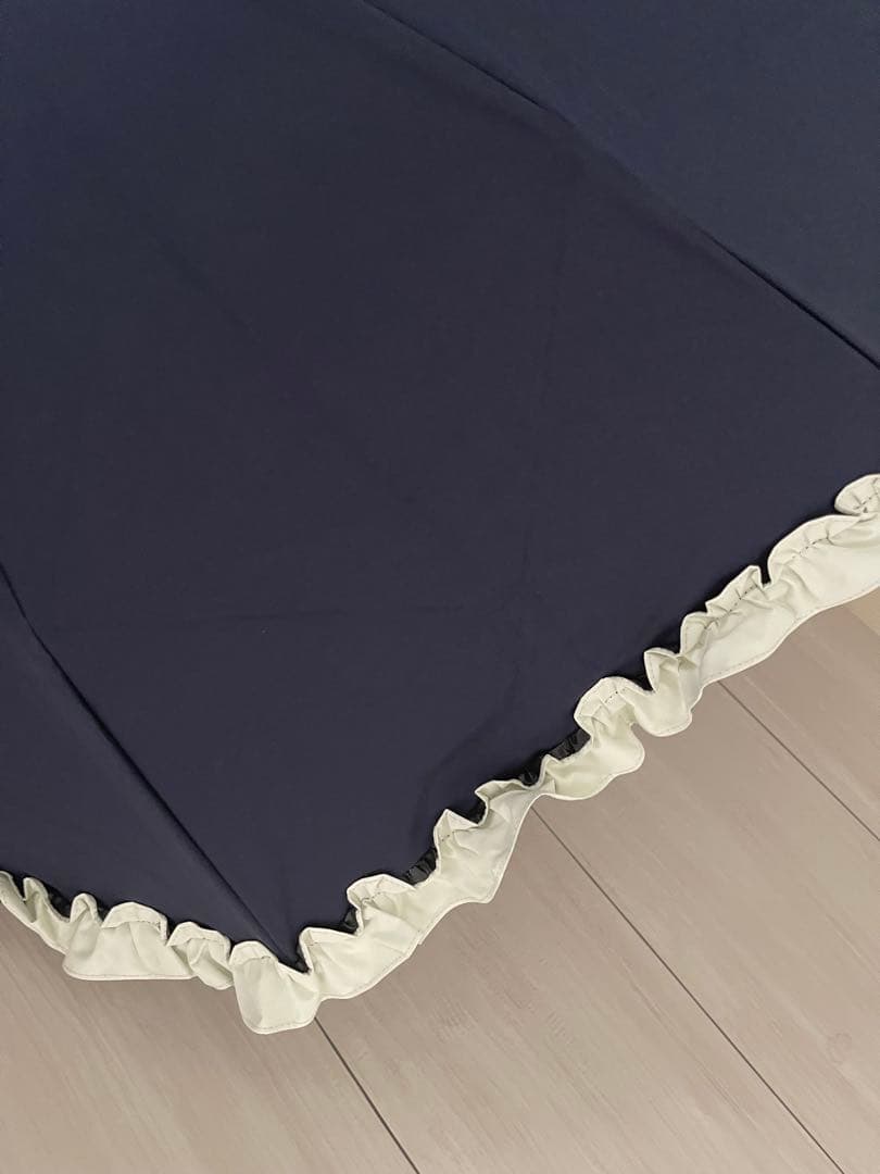 美品　未使用品　芦屋ロサブラン ネイビー 折りたたみ日傘 フリル付き
