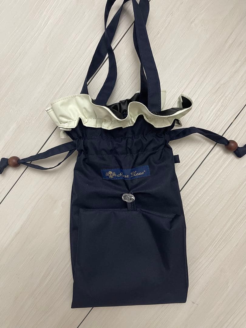 美品　未使用品　芦屋ロサブラン ネイビー 折りたたみ日傘 フリル付き