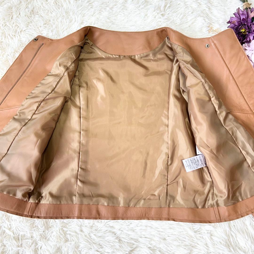 もりのがっこう ラムレザーノーカラージャケットブルゾン キャメル