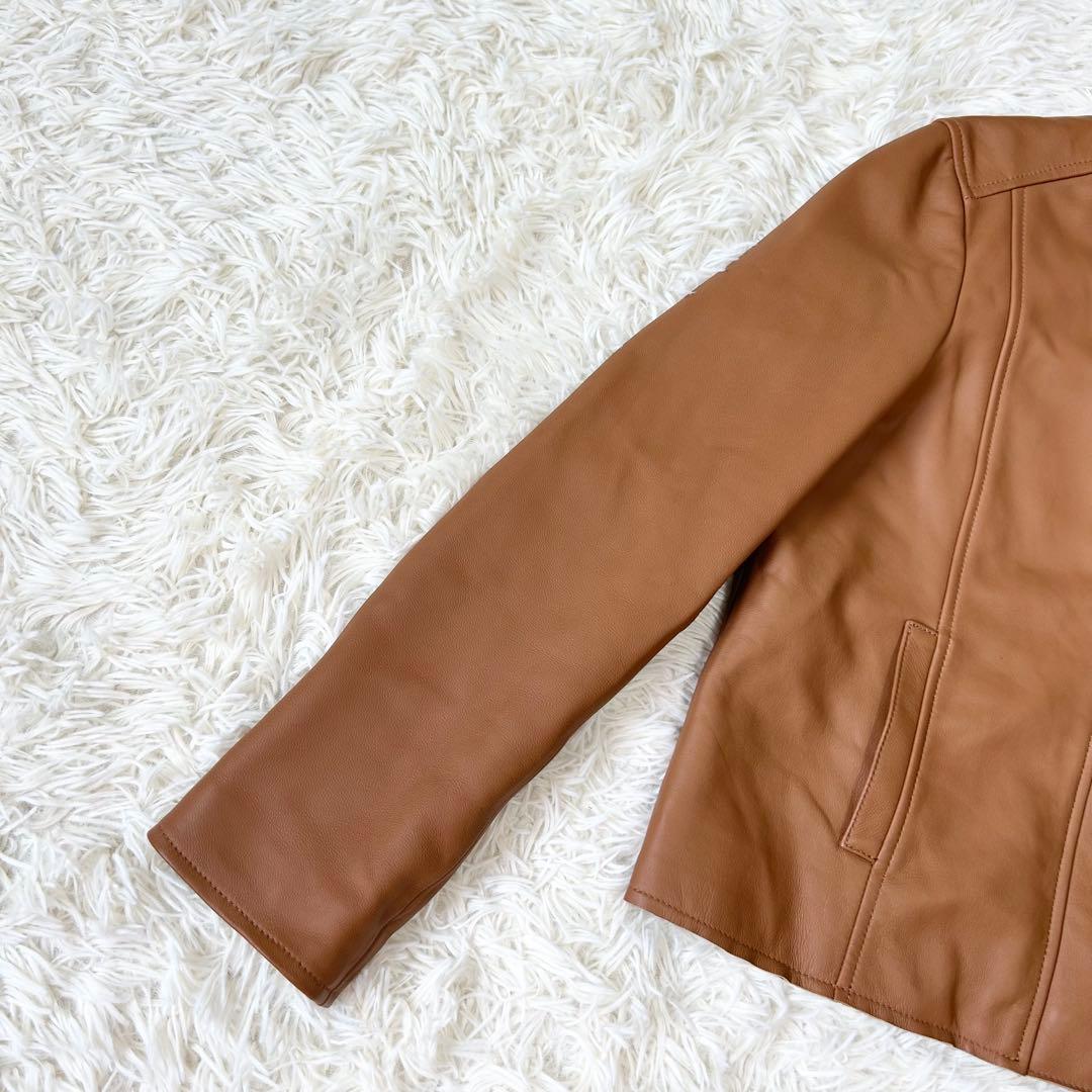 もりのがっこう ラムレザーノーカラージャケットブルゾン キャメル