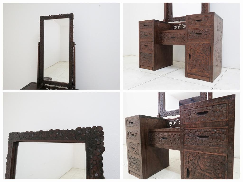 とこ 軽井沢彫 鏡台&スツール セット 桜 さくら彫刻 ドレッサー 化粧