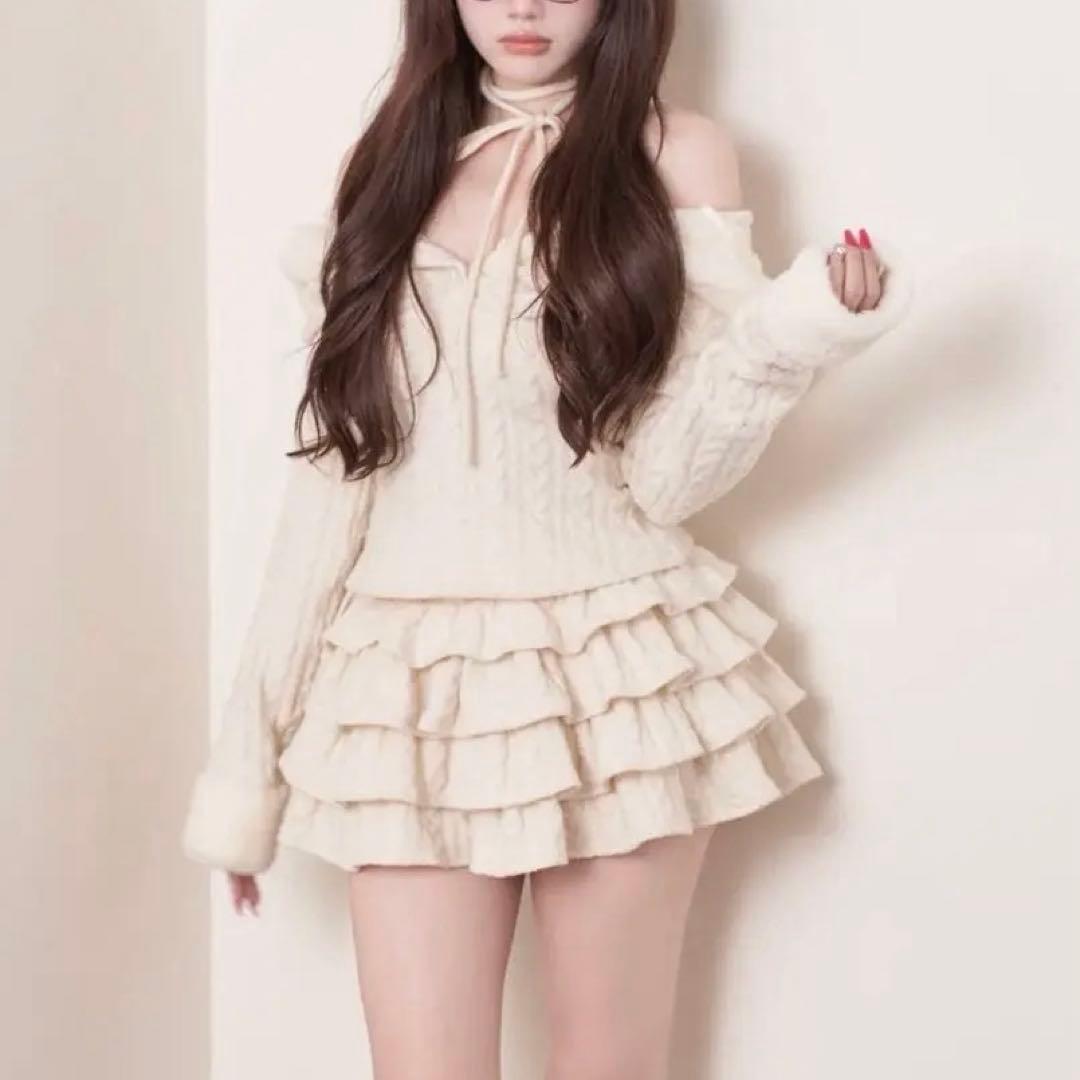 BunnyLis フーディーニットトップス×ティアードスカート