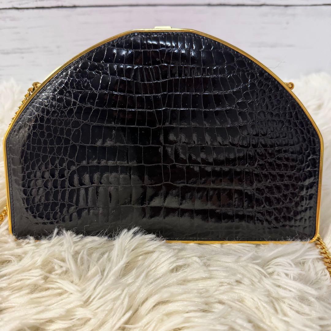 メードインイタリー クロコセンター取り クラッチバック ゴールドショルダーバック