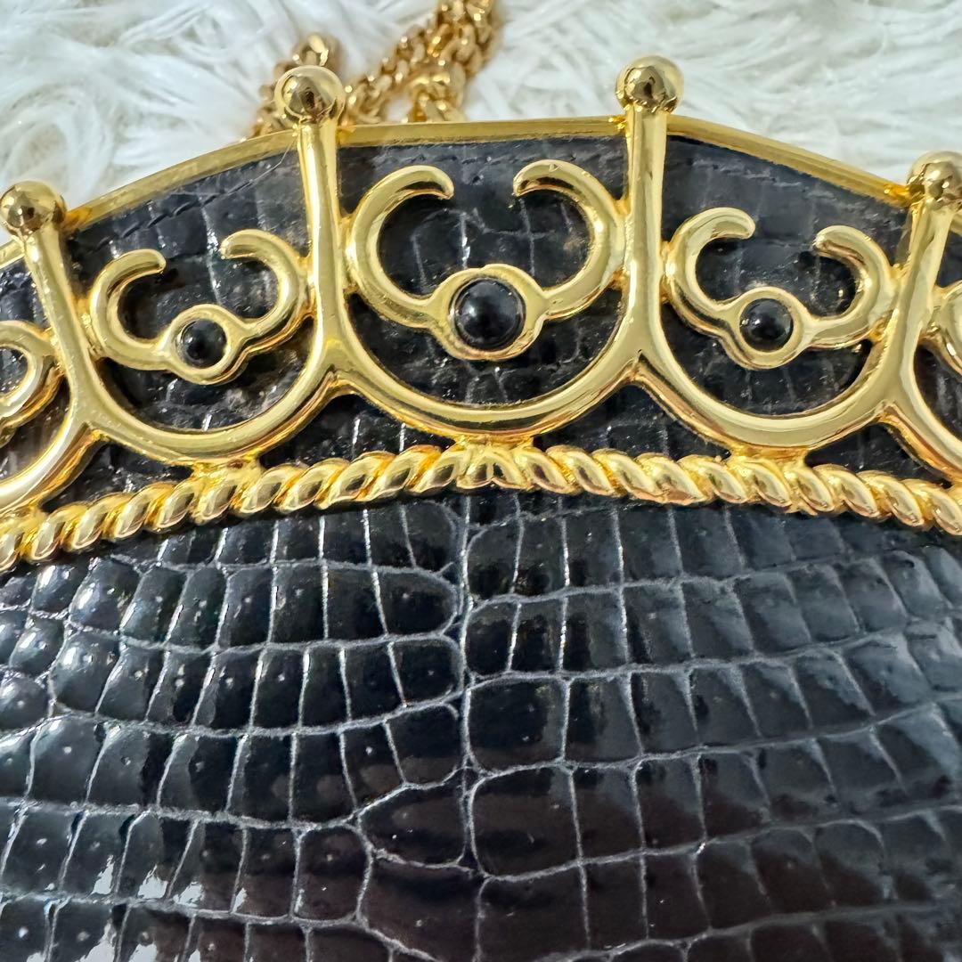 メードインイタリー クロコセンター取り クラッチバック ゴールドショルダーバック