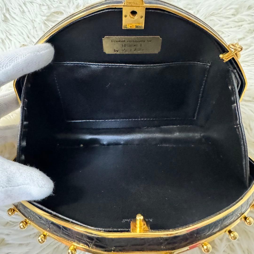 メードインイタリー クロコセンター取り クラッチバック ゴールドショルダーバック